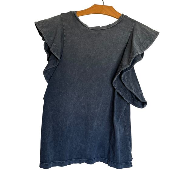 Allsaints Lara Ruffle Cami Flutter Sleeve T-Shirt Top Charcoal Gray Blouse 2 - Picture 2 of 8
